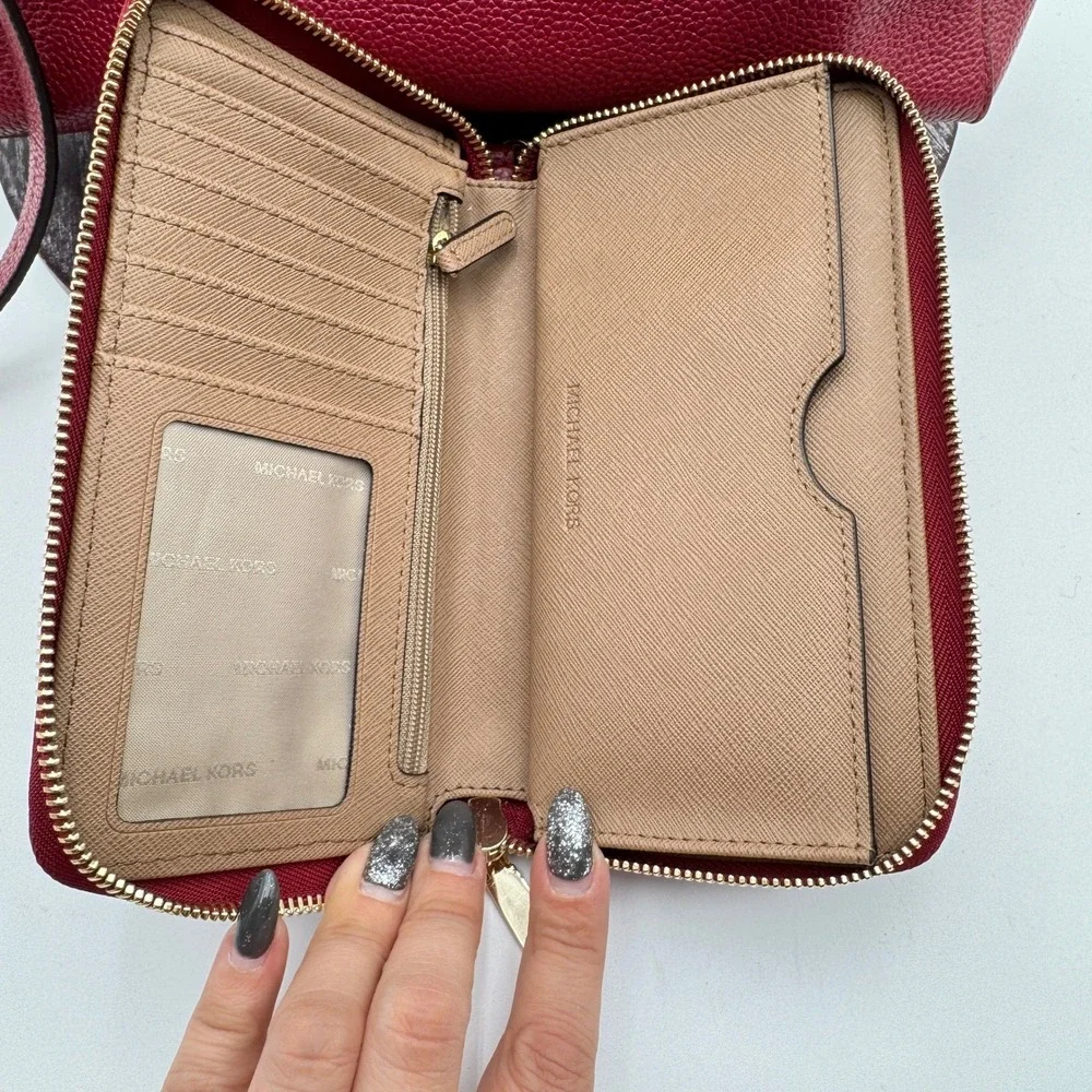 Michael Kors Mercer Large Tote Bag Pebbled Leather Crossbody Wallet Set Cherry